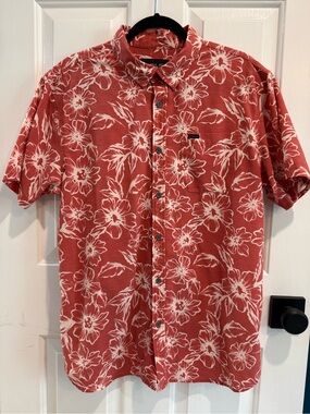 O'Neill Men's Coral Red Floral Short-Sleeve Button-Up Shirt